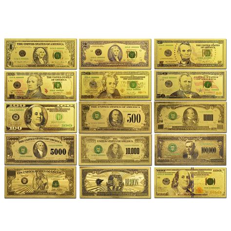 24k Gold Banknotes Billion Note Banknote Set Dollar Bill 15pcs