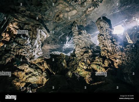 Beautiful Geological Formation Of Stalagmite In Sun Sot Cave At Ha Long