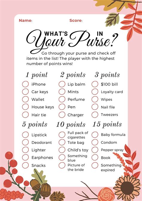 What S In Your Purse Bridal Shower Game 3 Free PDFs