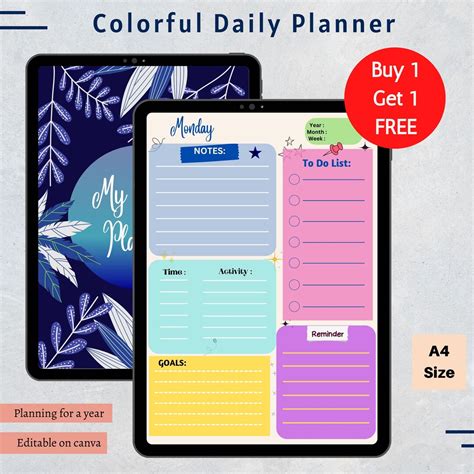 Colorful Printable Daily Planner Colorful Daily Schedule Etsy