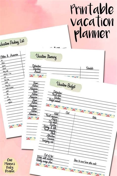 Two Printable Vacation Planner Pages On Top Of Each Other
