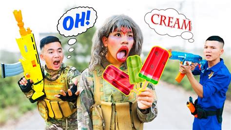 battle nerf war witchcraft and blue police nerf guns robbers group brother ice cream battle youtube