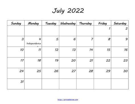 July 2022 Calendar Printable Pdf With Holidays Free Template Blank