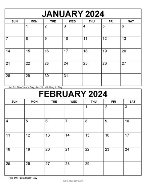 Calendar 2024 Printable January And February Allis Bendite
