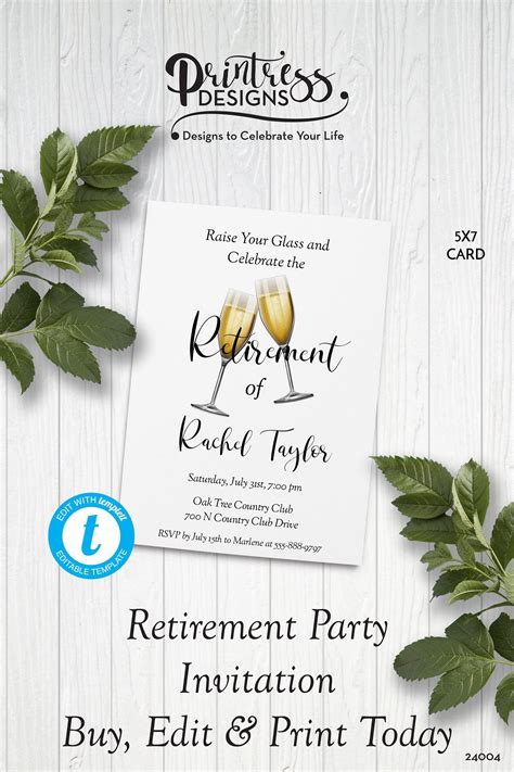Raise Your Glass Retirement Party Invitation Champagne Etsy