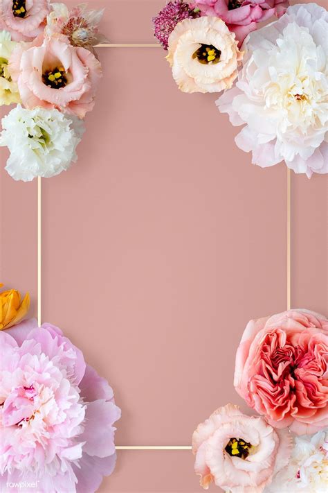 Download Premium Psd Of Various Flowers With Gold Frame On Pink