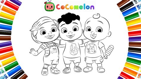 Cocomelon Characters Coloring Page Jj Cody And Nina Youtube
