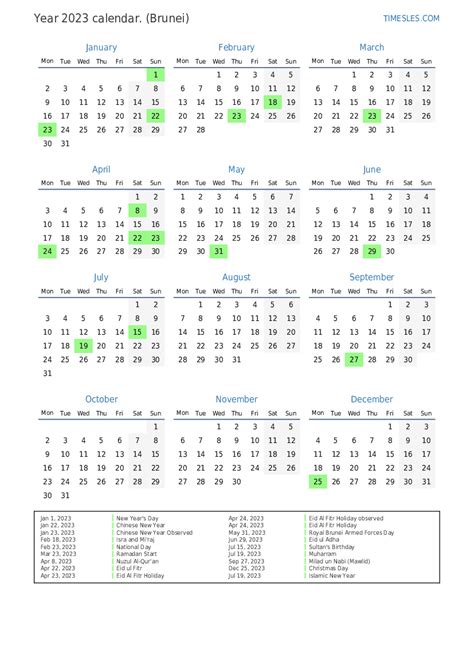 Calendar For 2023 With Holidays In Brunei Print And Download Calendar