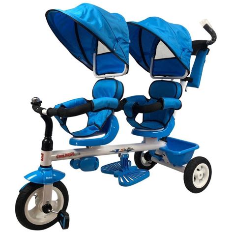 Kids Tandem Tricycle Double Seats Ride On Trike With Parent Handle