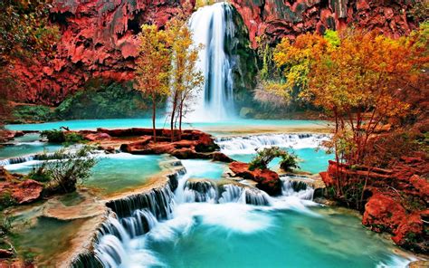 Beautiful Nature Wallpaper With Waterfall In Autumn Forest Hd