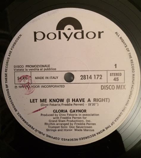 Gloria Gaynor Let Me Know I Have A Right Vinyl Discogs