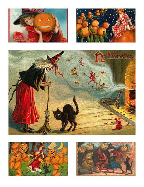 Vintage Halloween Fabric Block Kit Postcard Witches Cat Crazy Quilt