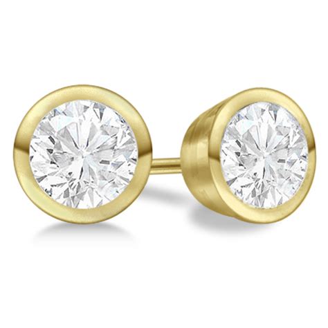 Round Diamond Stud Earrings Bezel Setting In 18k Yellow Gold Dy37