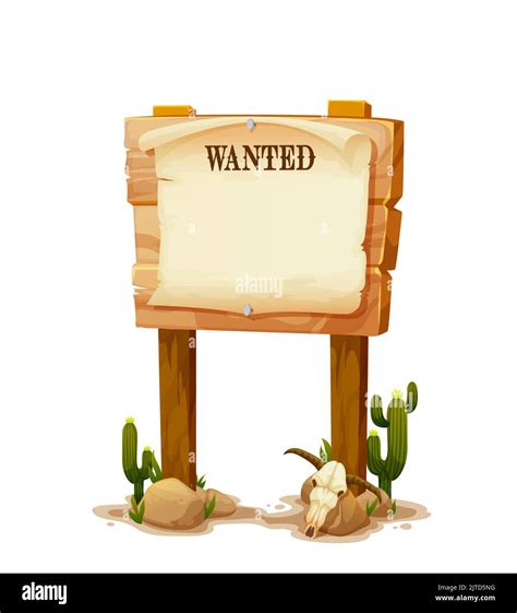 Wood Sign Cartoon Western Wanted Board Vector Wild West Signboard