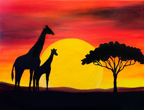 Safari Sunset African Art Paintings Silhouette Art Painting