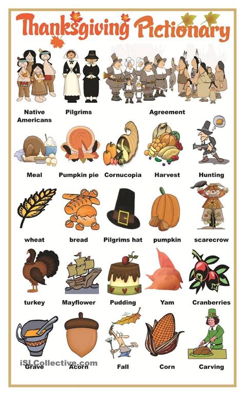 Thanksgiving Pictionary Thanksgiving Vocabulary Thanksgiving