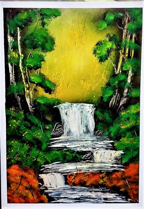 Buy Forest With Waterfalls Handmade Painting By Aravind Balakrishnan