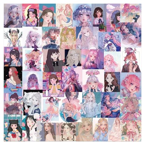 Pcs Cute Anime Girls Sticker Pack Japanese Aesthetic Etsy
