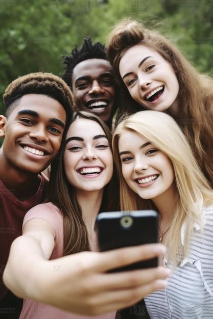 Premium Ai Image Shot Of A Group Of Young Friends Taking Selfies Together Created With