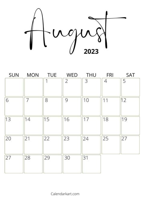 Free Printable August 2023 Calendars Calendarkart Artofit