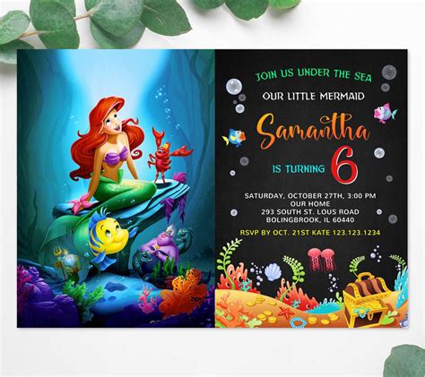 Little Mermaid Ariel Invitation Template Edit Now Online Print Or Text