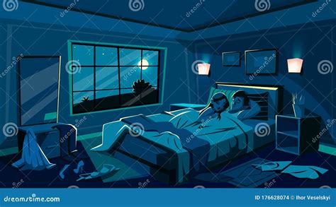 lovers sleep in bedroom bed vector illustration stock vector illustration of happy love