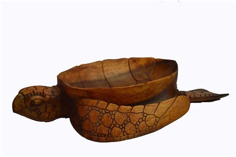 Hand Carved Mahogany Wood Nautical Turtle Bowl