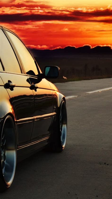 Free Download Black Sedan Bmw E46 Photoshop Sunset Road Hd Wallpaper