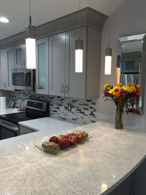 Cambria Whitney Counters Kraftmaid Pebble Grey Cabinet Stainless