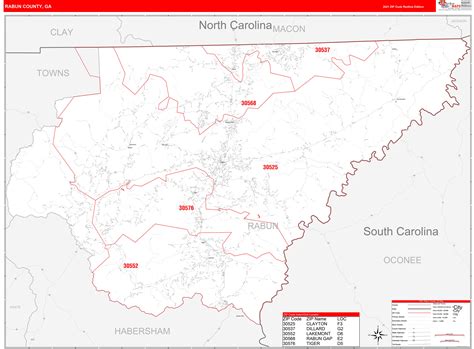Rabun County Ga Zip Code Wall Map Red Line Style By Marketmaps Mapsales