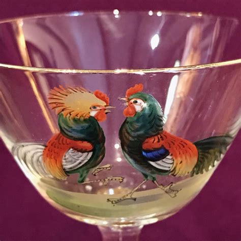 Four Cock Fighting Late 19th Century Wine Glasses Antique Glass