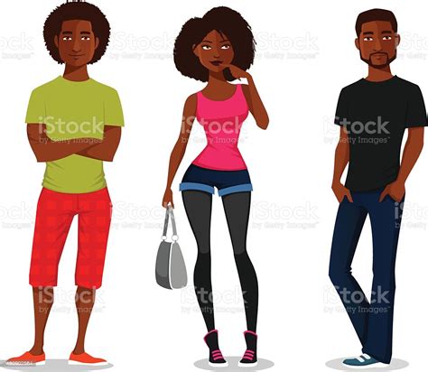 Cartoon Illustration Of Young African American People