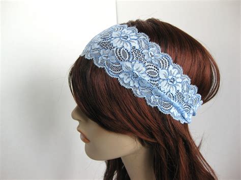 Winter Ice Stretch Lace Headband Frosty Blue Flowers Head Wrap Women S