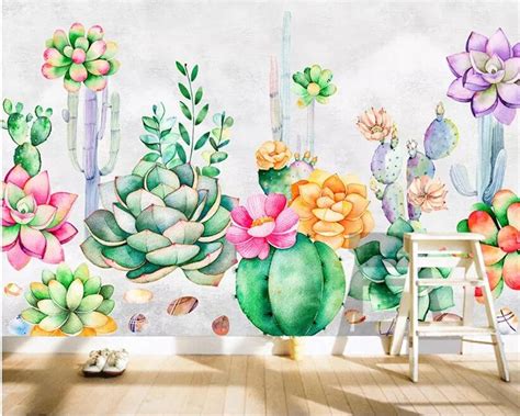 Beibehang Custom Wallpaper Hand Painted Fresh Garden Succulent Plant