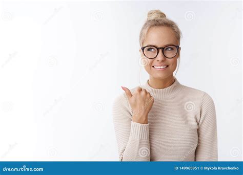 Great Idea Came Girls Mind Charming Sassy And Stylish Blond Woman In Glasses Smiling Creative