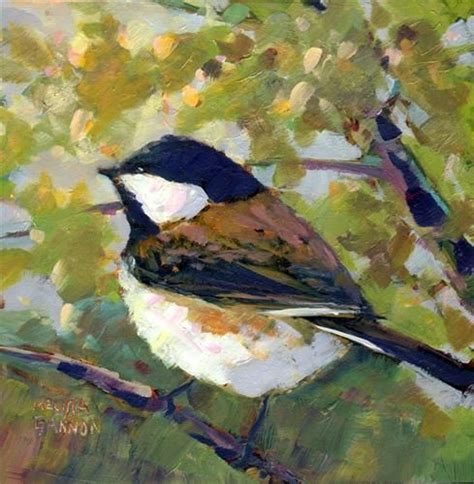 Daily Paintworks Chickadee And Green Original Fine Art For Sale