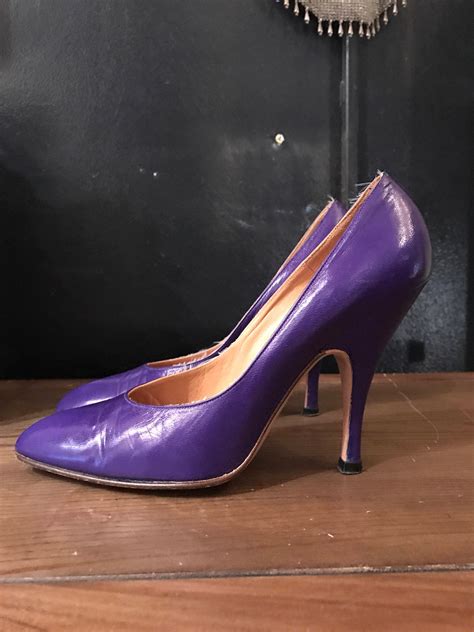 80s Norma Kamali Shoes Size 65 Vintage Purple High Heels Leather