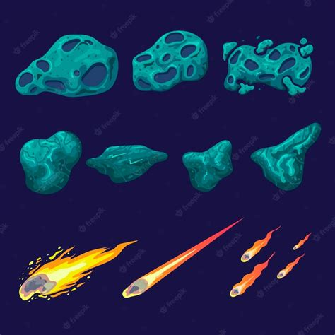 Premium Vector Falling Asteroids And Meteorites Set Vector