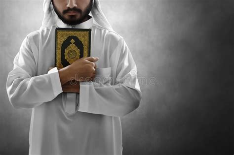 Religious Arab Muslim Man Holding Holy Quran Stock Image Image Of