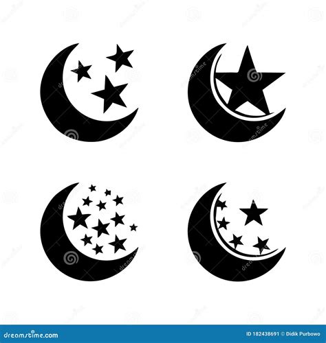Star And Crescent Moon Icon Isolated On White Background Star And