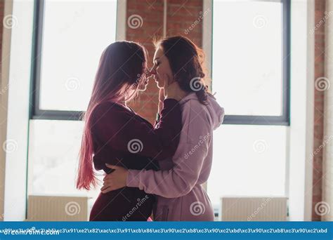 lgbt lesbian women couple moments happiness lesbian women couple together outdoors concept