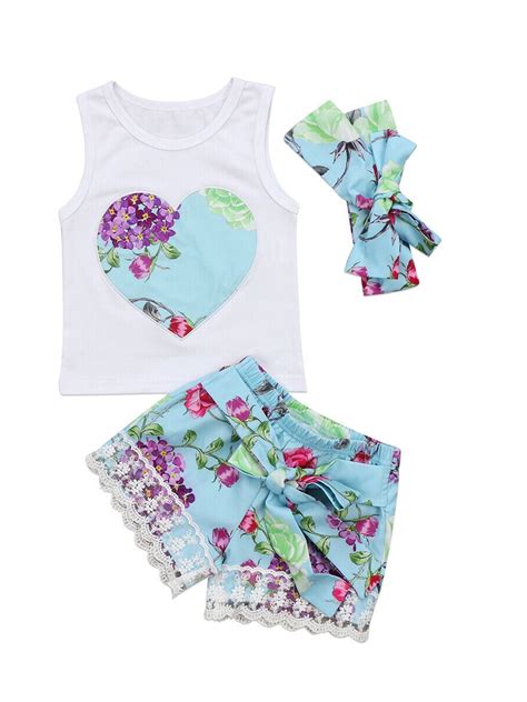 Viworld 3pcs Toddler Kids Baby Girls Top Shorts Outfits Summer