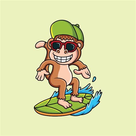 Premium Vector Monkey Surfing Cartoon With Sweet Smile
