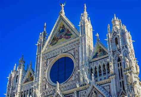 Facade Exterior Towers Cathedral Church Siena Italy Stock Photo