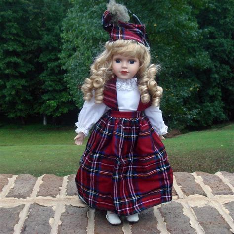 Porcelain Doll With Scottish Dress And Hat 19 High Scottish Dress
