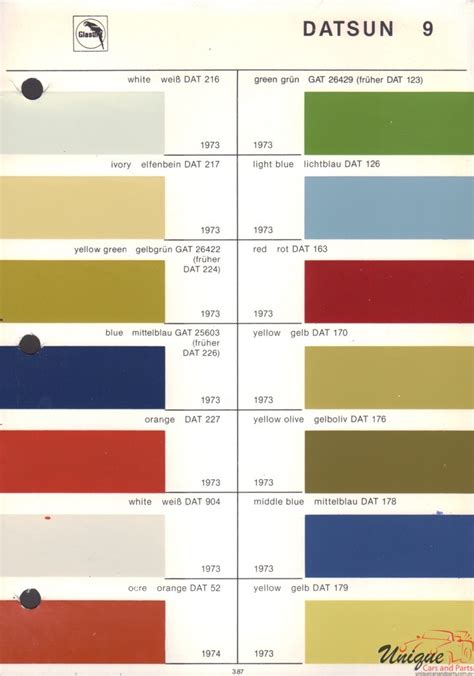 1969 To 1974 Datsun Paint Charts And Color Codes Images And Photos Finder