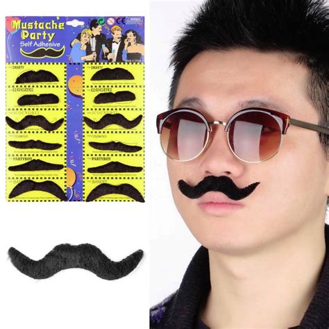 12pcs Stylish Costume Funny Party Self Adhesive Fake Moustache Mustaches Black In Party Diy