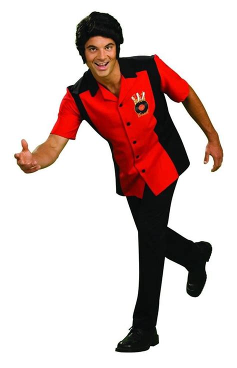 Rock N Bowl Mens Red And Black Bowling Shirt Costume Adult Standard