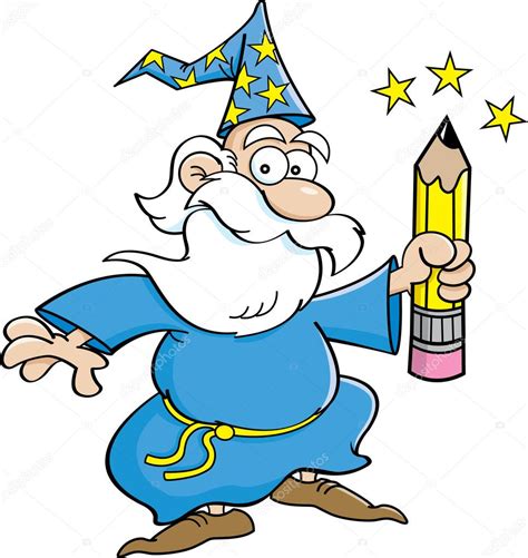 Cartoon Wizard With A Pencil — Stock Vector © Kenbenner 30102527
