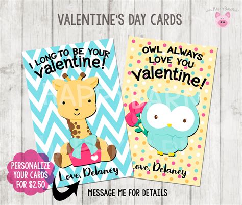 Printable Animals Valentines Day Cards Kids School Valentines Cards